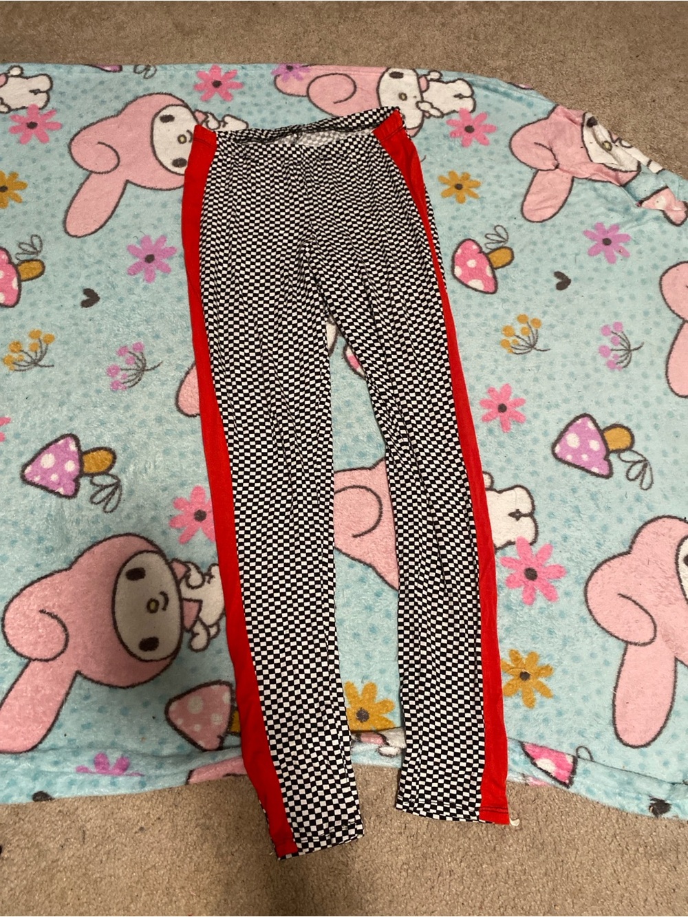 Checkerboard Leggings with Red Side Stripe